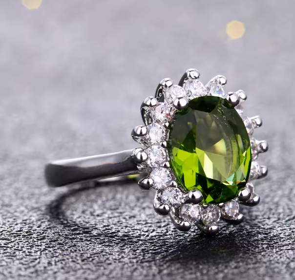 Silver Peridot Flower Ring