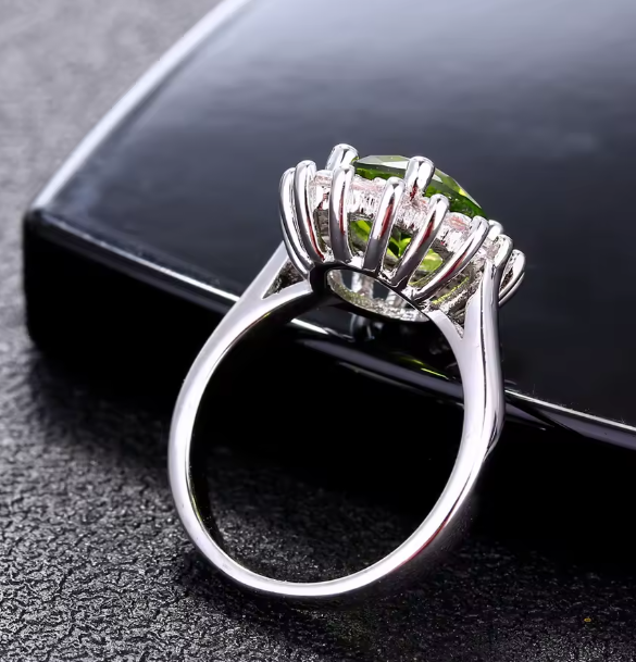 Silver Peridot Flower Ring