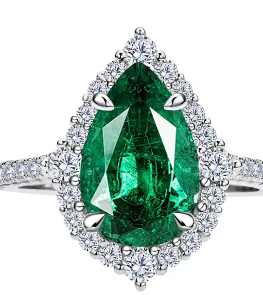 Wong Rain 925 Pear Emerald Ring