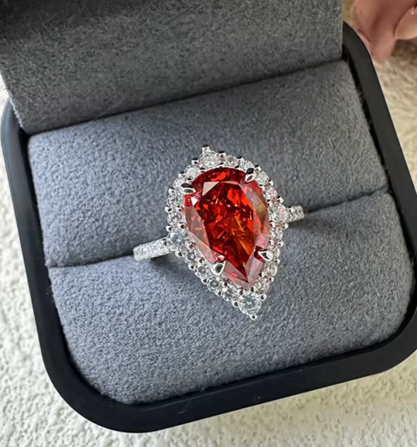 Wong Rain 925 Pear Emerald Ring