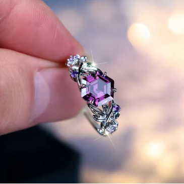Purple Hexagon Zircon Twist Ring