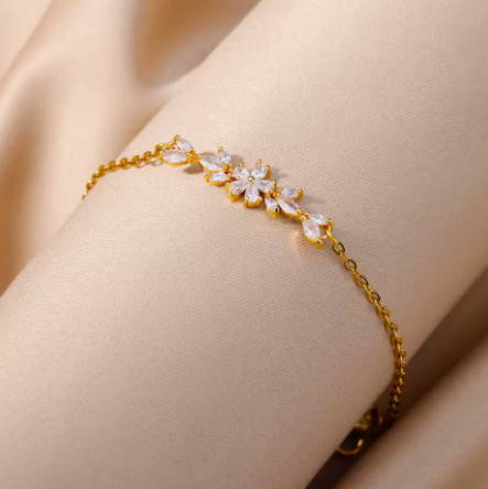 Gold Zircon Flower Bracelet