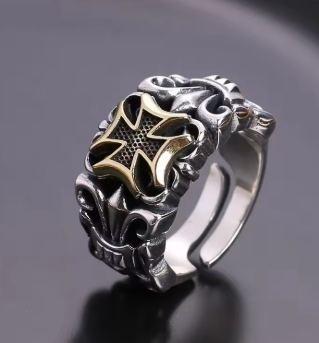 Punk Large Cross Adjustable Ring