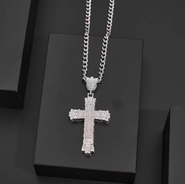 Men's Rhinestone Cross Pendant Necklace