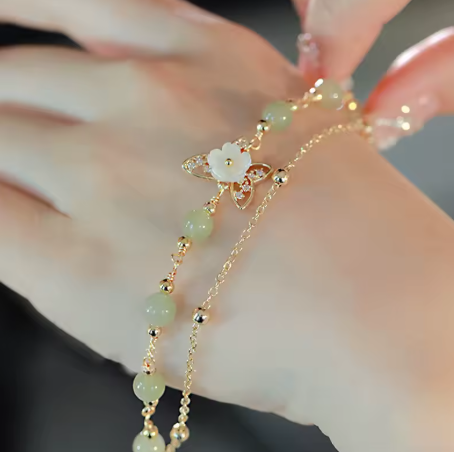 Silver Jade Floral Bracelet