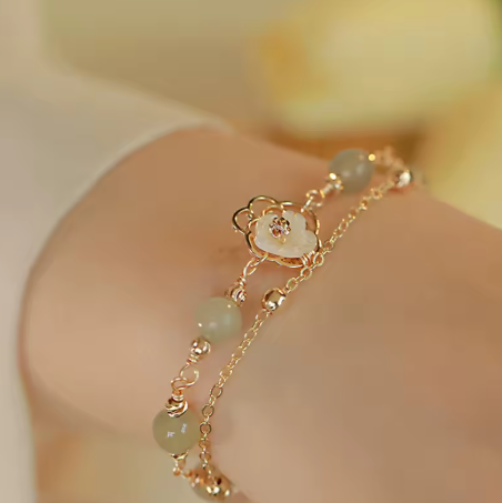 Silver Jade Floral Bracelet