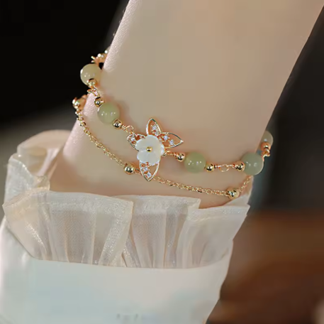 Silver Jade Floral Bracelet