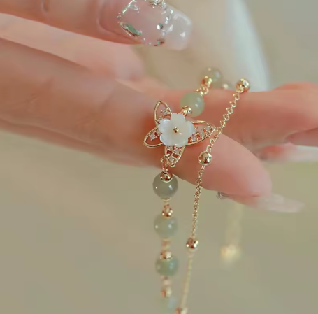 Silver Jade Floral Bracelet