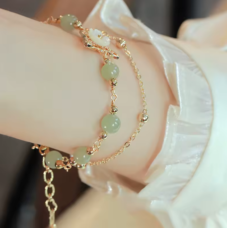 Silver Jade Floral Bracelet