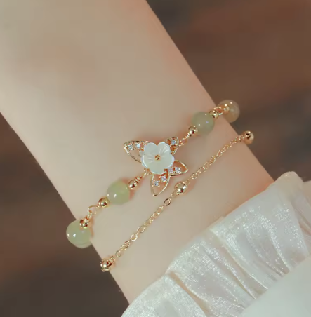 Silver Jade Floral Bracelet