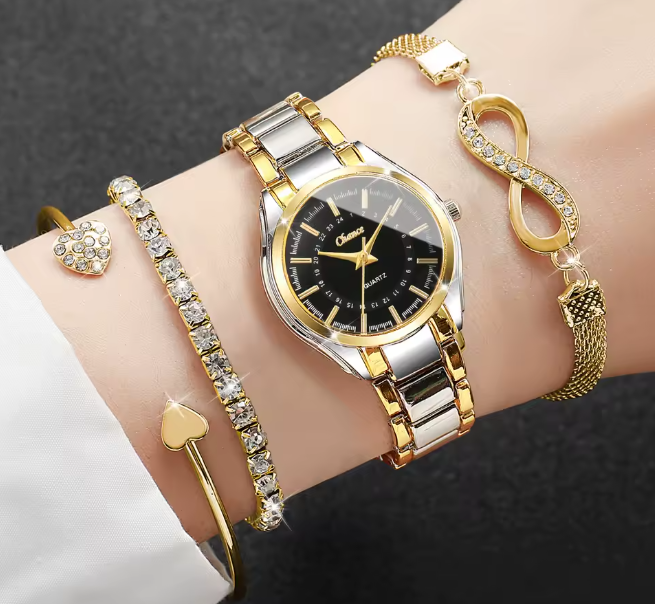 4-Piece Small Dial Watch & Bracelet Set