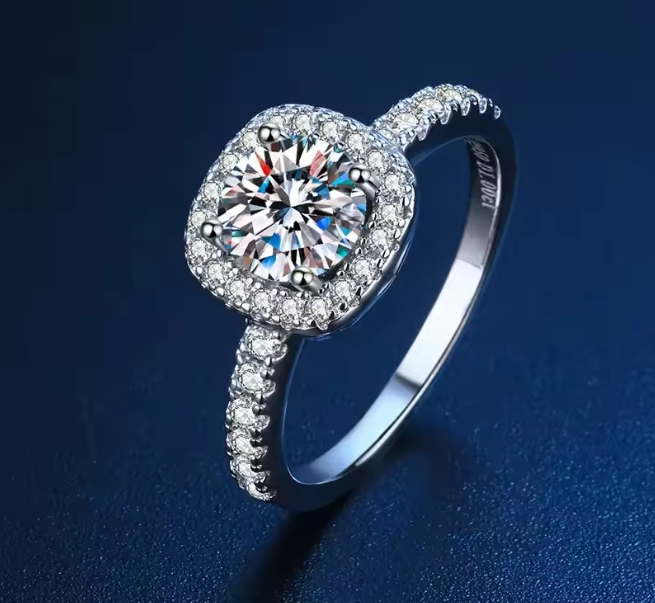 Moissanite Silver Square/Round Ring