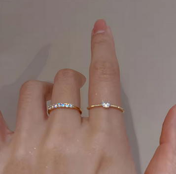Gold Crystal Heart Stackable Rings Set