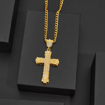 Men's Rhinestone Cross Pendant Necklace