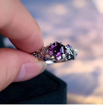 Purple Hexagon Zircon Twist Ring