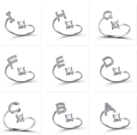 Initials Zirconia Adjustable Ring