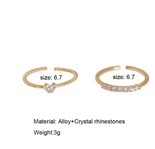 Gold Crystal Heart Stackable Rings Set