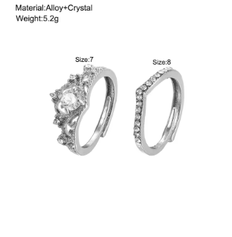 2PCS Fairy Crown Crystal Ring Set