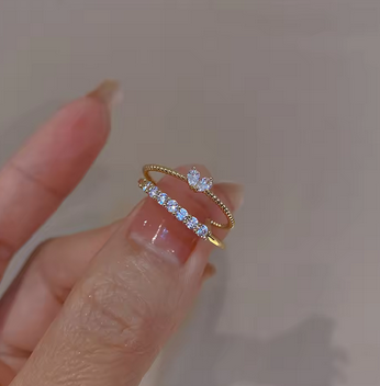 Gold Crystal Heart Stackable Rings Set
