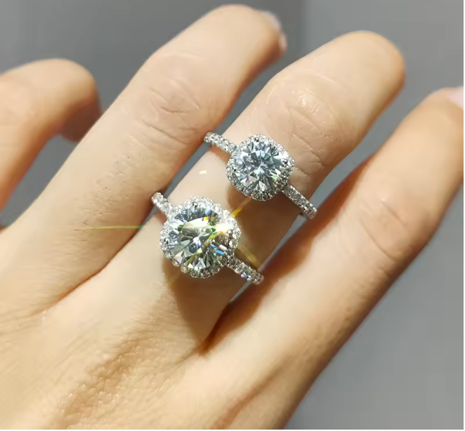 Moissanite Silver Square/Round Ring