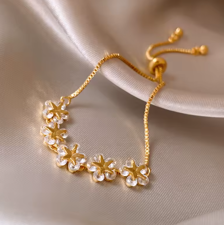 Gold Rhinestone Star Flower Bracelet