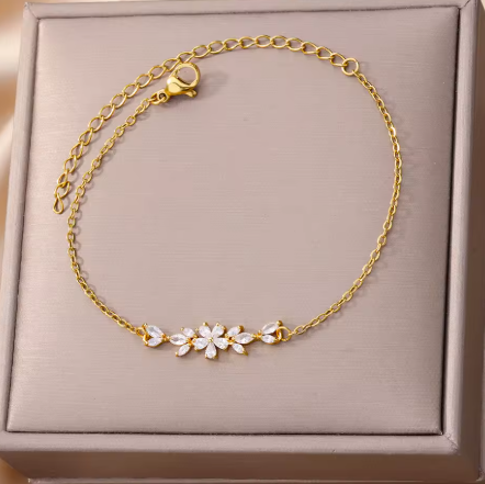 Gold Zircon Flower Bracelet