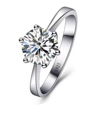S925 Sterling Silver Crystal Engagement Ring