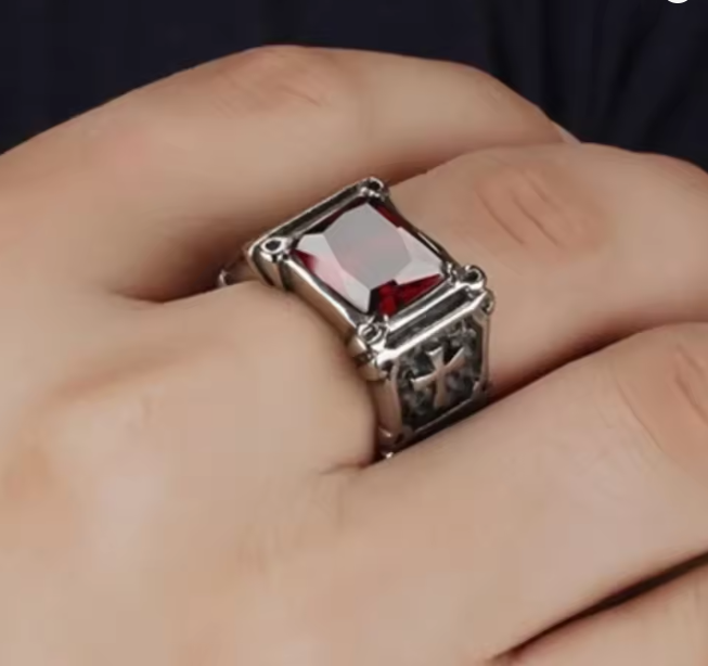 Red Gemstone Cross Pattern Ring