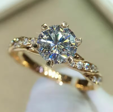 Huitan Gold CZ Engagement Ring