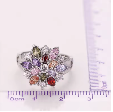 925 Sterling Silver Colorful CZ Flower Ring