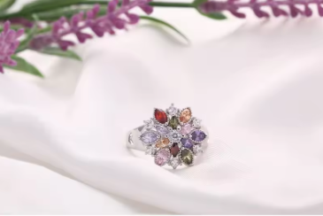 925 Sterling Silver Colorful CZ Flower Ring