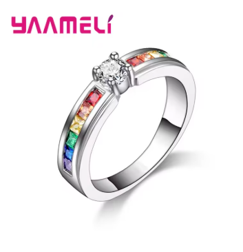925 Sterling Silver Rainbow Zircon Ring