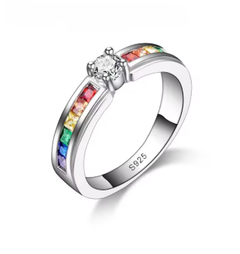 925 Sterling Silver Rainbow Zircon Ring